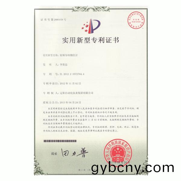 射頻(pin)導納物(wu)位計實用(yong)新(xin)型(xing)專(zhuan)利證(zheng)書(shu)